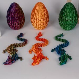 3D Printed 12” Articulated Crystal Dragon Inside 5.1” Egg – Fantasy Collectible, Fidget Toy & Stocking Easter Basket Stuffers for Home & Office Decor (3PCS-Egg) - Image 2
