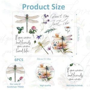 Rub on Transfers for Furniture Crafts Stickers - 6 Sheets Inspirational Dragonfly Rub on Transfer Stickers Furniture Crafts Flowers Decals for Wood Door Window Home Office Decor 11.8 x 8.2 Inch - Image 2