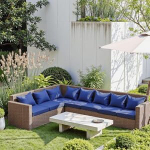 Outdoor Seat Cushion Set 24 x 24 x 4 Inch, Waterproof & Fade Resistant Patio Furniture Cushions with Removable Cover and Ties, Thick Deep Seating Pads for Outside Chair Sofa Couch, Blue - Image 2