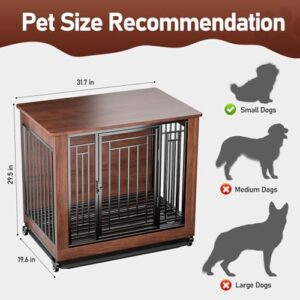 Dog Crate Furniture, 32" Dog Kennel Furniture, Small Dog Kennel Indoor, Dog Crates for Small Dogs, Wooden Dog Crate with Wheels, Tray, Feeding Window - Image 2
