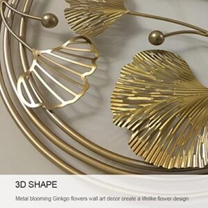 CDDUOLA 3D Room Wall Decor, Handmade Art Metal Round Golden Ginkgo Leaf Decorative Wall Sculpture for Home Living Room And Bedroom, 2 Pack - Image 4