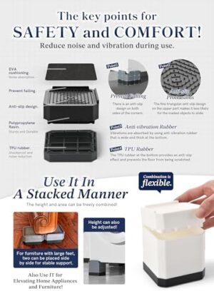 Bed Risers Furniture Risers Heavy-Duty Rectangular Adjustable Block Lift to 3 inches and 4.3 inches Desk, Sofa, Chair Legs, Refrigerator, Washing Machine Support up to 4000 pounds - Image 4