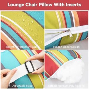 Enipate Outdoor Pillow for Chaise Lounge Chair Pack of 2 Water Resistant Headrest Lumbar Pillows with Adjustable Elastic Strap Removable Machine Washable for Pool Patio Beach Chair Garden Furniture - Image 5