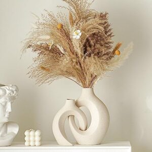 Snuggle Hollow Ceramic Vase Set of 2, Nordic Modern Boho ins Style Decorative Ceramic Aesthetic Flower Vase for Home Decor (Milky White W 6.3" X H 8.4") - Image 3