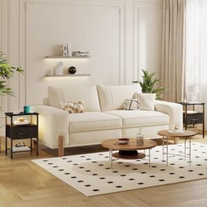 Night Stand Set 2, End Table with Charging Station, LED Bedside Table with Fabric Drawer for Bedroom, 3-Tier Side Table with Open Shelf, Black - Image 6