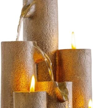 Alpine Corporation WCT202 Indoor Tabletop Tiered Water Fountain Featuring 3 Candles for Desktop and Table, 11", Brown - Image 10