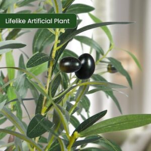 Artificial Olive Tree 5FT Tall Faux Silk Plant 60inch Fake Olive Tree with Trunk and Lifelike Fruits for Home Office Decor Indoor 1pack - Image 4