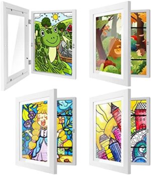 4 Pack Kids Art Frames 8.5x11 Inch Kids Artwork Flip Frame Changeable for Picture Display, Children School Drawing Projects Storage, Horizontally Vertically Wall Hanging, Front Opening, White