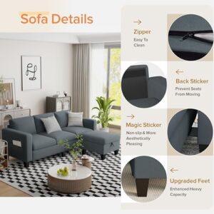ZeeFu Convertible Sectional Sofa Couch,Classic 3 Seat L-Shaped Sofa with Movable Ottoman, Modern Dark Grey Velvet Fabric Upholstered Small Sectional Sofa Couch for Small Apartment Living Room Office - Image 6