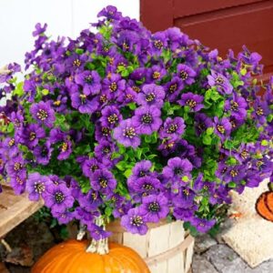 Artificial Flowers for Outdoor, 20 Bundle UV Resistant Fake Silk Flowers, Realistic Faux Plants for Outside Indoor Porch Patio Window Box Planter Home Decor (Purple)