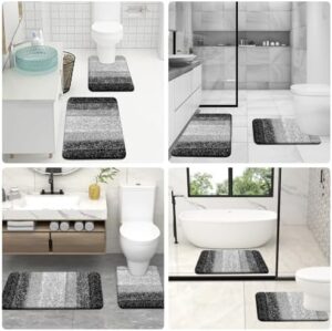 OLANLY Bathroom Rugs Sets 3 Piece, Soft Absorbent Microfiber Bath Mats and U-Shaped Contour Toilet Rug, Plush Shaggy Bath Mat Set for Bathroom (47"x20"+24"x16"+24"x20", Black) - Image 9