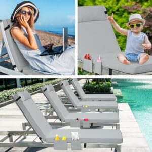 Tondiamo 2 Set Outdoor Chaise Lounge Cushions with Pillows and Storage, 72 x 21 x 3 Inch Outdoor Lounge Chair Seat Pads Outside Waterproof Chaise Cushion for Outdoor Lawn Patio Furniture(Light Gray) - Image 6