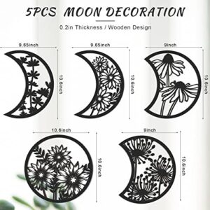 Jetec 5 Pieces Moon Phase Wall Decor Boho Hanging Moon Phase Nordic Wood Wall Art for Living Room Bedroom Home Decoration Room Apartment Bar Ornament(Black) - Image 2