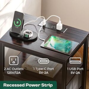 Huuger Nightstand with Charging Station, Fabric Drawers, End Table with Open Shelf, Bedside Table with USB Ports and Outlets, Night Stand for Bedroom, Walnut - Image 4