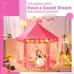 Sumbababy Princess Castle Tent for Girls Fairy Play Tents for Kids Hexagon Playhouse with Fairy Star Lights Toys for Children or Toddlers Indoor or Outdoor Games (Pink) - Image 3