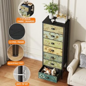 Furnulem Tall Dresser for Bedroom with 7 Fabric Drawers, Vintage Dressers & Chest of Drawers, Vertical Storage Tower Organizer Unit Retro Bedside Furniture in Closet,Living Room,Nusery,Dorm,Entryway - Image 4