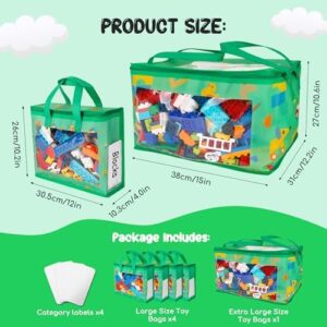 5 Pack Toy Storage Bags with Labels, Include 1 Pcs Extra Large and 4 Pcs Large Bags, Portable Toy Storage Organizer with Pattern Design for Organizing Board Game, Building Blocks, Puzzle, Kids Books - Image 2