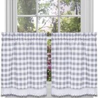 Buffalo Check Tier Pair Window Curtain Set - 58 Inch Width, 36 Inch Length - Grey & White Plaid Drapes - Light Filtering Drapes for Kitchen, Bedroom, Living & Dining Room by Achim Home Decor