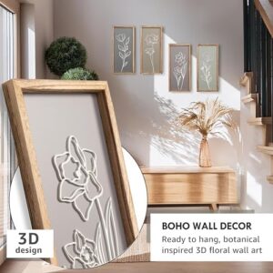 3D Wooden Floral Bathroom Wall Decor (Set of 4) Lightweight, Ready-to-Hang Framed Wall Art For Living Room, Bedroom, or Office - Premium Boho Botanical Farmhouse Decorations - Gift-Boxed - Image 2