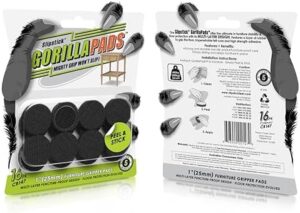 Slipstick GorillaPads CB147 Non Slip Furniture Pads/Gripper Feet (Set of 16) Self Adhesive Rubber Floor Protectors, 1 inch Round, Black - Image 2