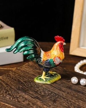 Hand Painted Trinket Box Enamel Vintage Jewelry Box Rooster Hinged Metal Jewelry Organizer Decorative Treasure Box Unique Valentine's Day Gifts Anniversary - Image 2