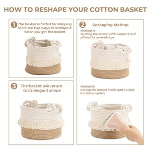 CherryNow Small Woven Storage Baskets Cotton and Jute Rope Decorative Hamper for Diaper, Blankets, Magazine and Keys, Cute Tassel Nursery Decor - Home Storage Container – 9.5'' x 7'' - Image 7