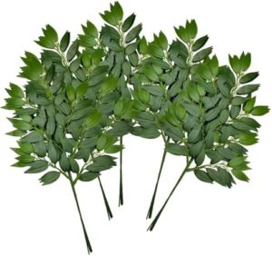 60Pcs Italian Ruscus Greenery Stems Artificial Silk Greenery Leaves for DIY Wedding Arch Bouquet Filler Table Centerpieces Home Indoor Decor