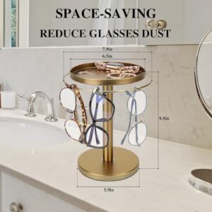 360° Rotating Sunglass Organizer Storage, Stainless Steel Glasses Holder Stand, Glasses Organizer with Tray for Desk, Dresser, Tabletop, Nightstand and Home Decor (Gold) - Image 6