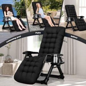 Outdoor Chaise Lounge Chair Cushion Waterproof 66 x 21 x 4 Inches Indoor Outdoor Memory Foam Lounge Chair Cushions with Ties, Soft Thickened Lounge Chair Cushions for Outdoor Furniture, Black - Image 2