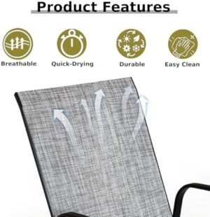 Patio Chairs Set of 4, Outdoor Stackable Dining Chairs with High Back for All Weather, Outdoor Furniture with Breathable Textile Fabric for Garden, Backyard Deck, Pool Side, Grey - Image 4