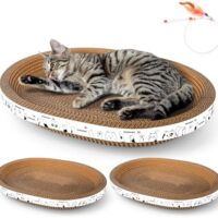 3 Pack Large Oval Cat Scratcher Bed Scratch Pad Board Lounge Couch Cats Bowl Shaped Scratching Post Nest for Cats Grinding Claw Cat Scratcher Cardboard Furniture Protector 17.3" x 14" x 2.36"