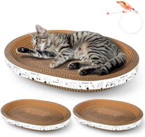 3 Pack Large Oval Cat Scratcher Bed Scratch Pad Board Lounge Couch Cats Bowl Shaped Scratching Post Nest for Cats Grinding Claw Cat Scratcher Cardboard Furniture Protector 17.3" x 14" x 2.36"