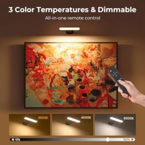 FULEN 2 Pack Picture Lights for Wall,Battery Operated Wall Sconce Rechargeable,LED Wall Light Cordless with Remote,3 Color Temperature, Art Lights for Painting,Frame,Gallery,Dartboard Lights,Black - Image 3