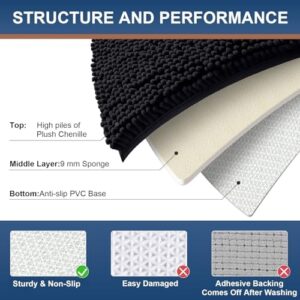Smiry Luxury Chenille Bathroom Rugs 30x20, Extra Soft and Absorbent Shaggy Bath Mat, Machine Washable, Non-Slip Plush Carpet Runner for Tub, Shower, and Floor, Home Decor Accessories, Black - Image 5