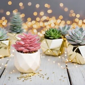 VIVERIE Mini Succulents Plants Artificial in Pots-Rose Pink, Christmas Small Fake Succulents Plants for Home Halloween Decor Indoor for Women, White Ceramic, Set of 4, Gifts for Mom - Image 6