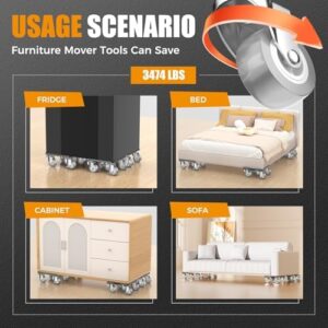 Furniture Dolly,Furniture Mover Pro Set,Furniture Lifter with 5 360° Rotatable Rubber Universal Wheels,Carbon Steel Panel Furniture Movers,Maximum Load 2000LBS. - Image 7
