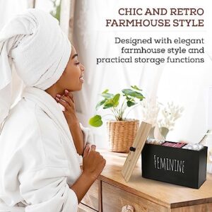 Tampon Holder Storage for bathroom, Feminine Wood Container Box, Women Product Organizer, Farmhouse Décor, Pad Storage Container Box, Rustic Accessories (black) - Image 2