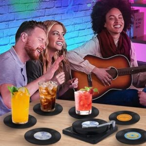 Funny Retro Record Coasters for Drinks with Vinyl Player Holder for Music Lovers,Set of 6 Conversation Piece Sayings Drink Coaster,Housewarming Hostess Wedding Registry Gift Ideas - Image 5
