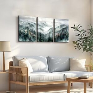 TTHYUEWS Wall Art for Bedroom Wall Decor for Living Room Office Decor Mountain Forest Landscape Wall Pictures Watercolour Paintings Artwork 3 Piece Canvas Art Prints Ready To Hang Home Decoration - Image 2