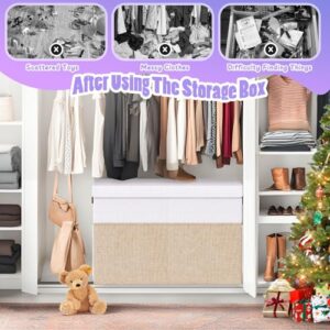 Large Toy Box, Collapsible Storage Organizer Bins with Lids, Sturdy Toy Chest Boxes Baskets for Kids, Boys, Girls, Nursery, Playroom, Living Room, Bedroom, 25"x13"x16", Beige and White - Image 4