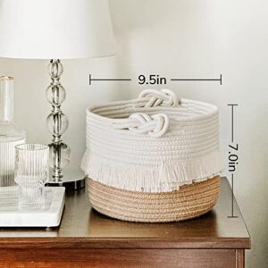 CherryNow Small Woven Storage Baskets Cotton and Jute Rope Decorative Hamper for Diaper, Blankets, Magazine and Keys, Cute Tassel Nursery Decor - Home Storage Container – 9.5'' x 7'' - Image 4