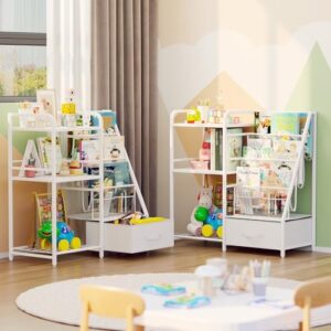 BBLIKE Kids Bookshelf and Toy Storage Organizer - 4 Tier Book Shelf with Movable Toy Box for Kids Rooms, Ideal Bookcase and Toy Organizer for Playroom, Bedroom, Nursery(PVC) - Image 6