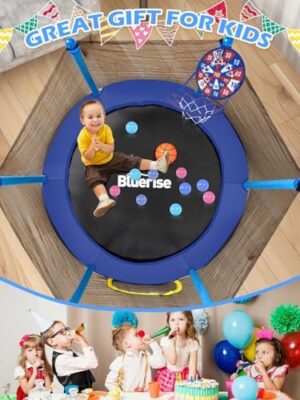 BLUERISE Trampoline 55IN 6FT Toddler Trampoline for Kids Indoor Outdoor Play for Kids Trampoline Basketball Hoop Attachment with Enclosure Net Easy to Assemble Outdoor Indoor Trampoline - Image 7