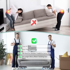 Heavy Duty Furniture Dolly 360° Rotating 5 Wheels, Alloy Steel 3000 lbs Load Capacity Furniture Movers with Measuring Tape & Leveler - Image 7