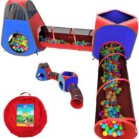 Playz 4pc Pop Up Play Tent and Tunnel Bundle for Toddlers and Kids - Indoor & Outdoor Playhouse with Storage Bag, Red & Blue