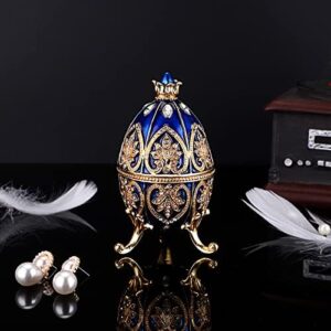 ELLDOO Faberge Egg Style Trinket Box, Enameled Jewelry Box Unique Decorative Metal Box Classic Ornaments Gift for Home Decor, Blue - Image 9
