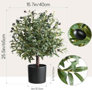 25.5” Tall Artificial Topiary Ball Olive Tree Set of 2 Pack, Olive Boxwood Topiary Ball Potted Bushes UV Resistant Potted Plants for Garden Indoor Outdoor Home Decor - Image 2