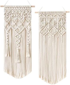 Mkono 2 Pcs Macrame Woven Wall Hanging Boho Chic Geometric Art Decor - Beautiful Bedroom Nursery Apartment Home Decoration, Gift for Girls Adults Birthday Christmas, 32" L x 16.5" W