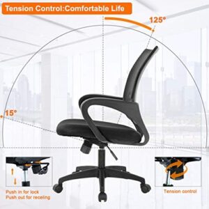 Home Office Chair Ergonomic Desk Chair Mesh Computer Chair with Lumbar Support Armrest Executive Rolling Swivel Adjustable Mid Back Task Chair for Women Adults, Black - Image 5