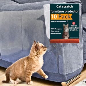 Anti Cat Scratch Furniture Protector, 10-Pack Couch Protector from Cat Claws – Heavy-Duty, Easy-to-Apply Scratching Deterrent and Shield for Sofa Corners, Walls, Doors- with 50 Twist Pins